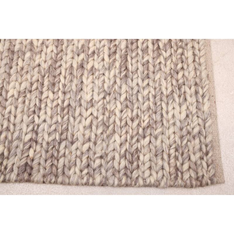 ECARPETGALLERY Braid weave Sienna Grey, Ivory Wool Rug - 5'2 x 8'1