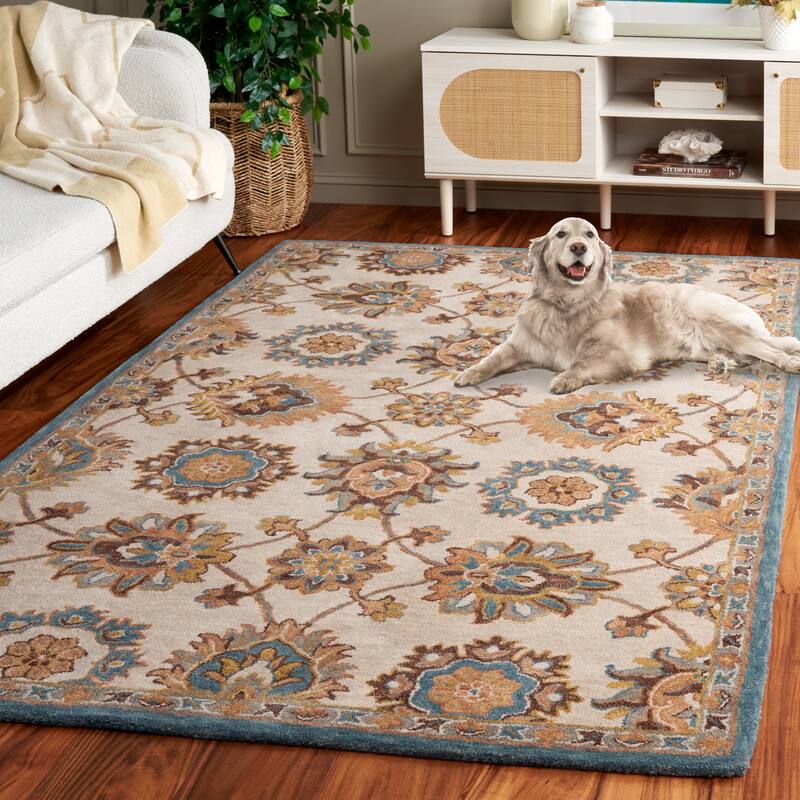 SAFAVIEH Handmade Heritage Candy Shop Traditional Wool Rug - 6' Round - Beige/Ivory