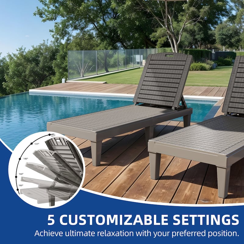 Outdoor Chaise Lounge Chairs (Set of 2) with Adjustable Backrest