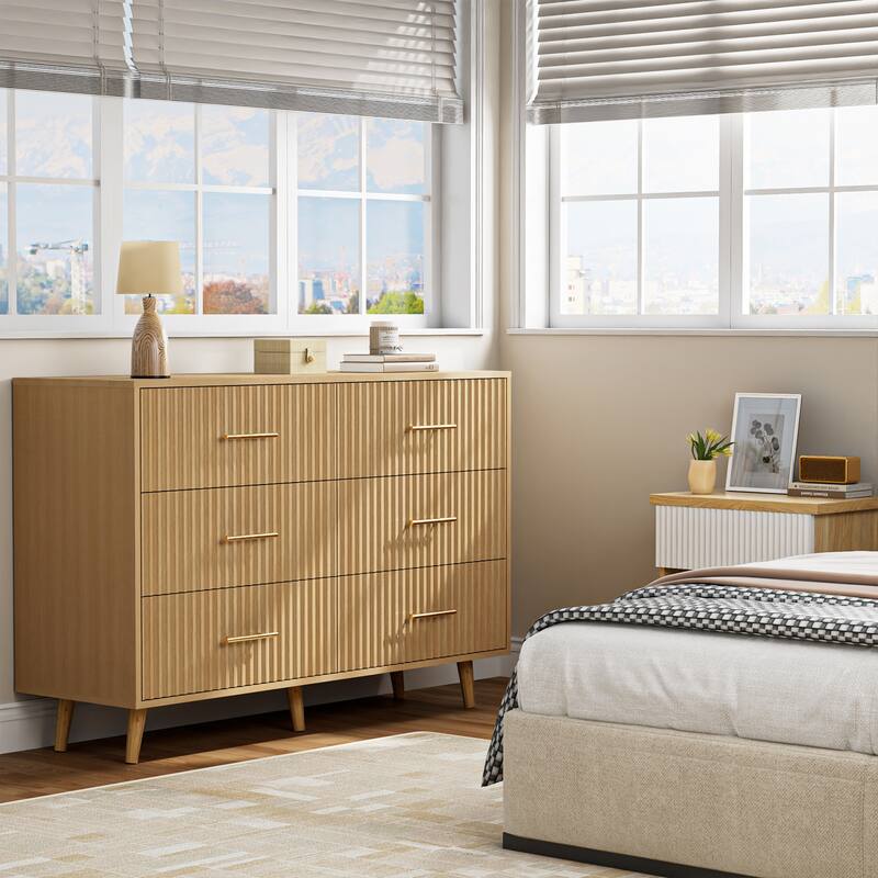 Modern Vertical Stripe 6-Drawer Dresser Multipurpose Storage