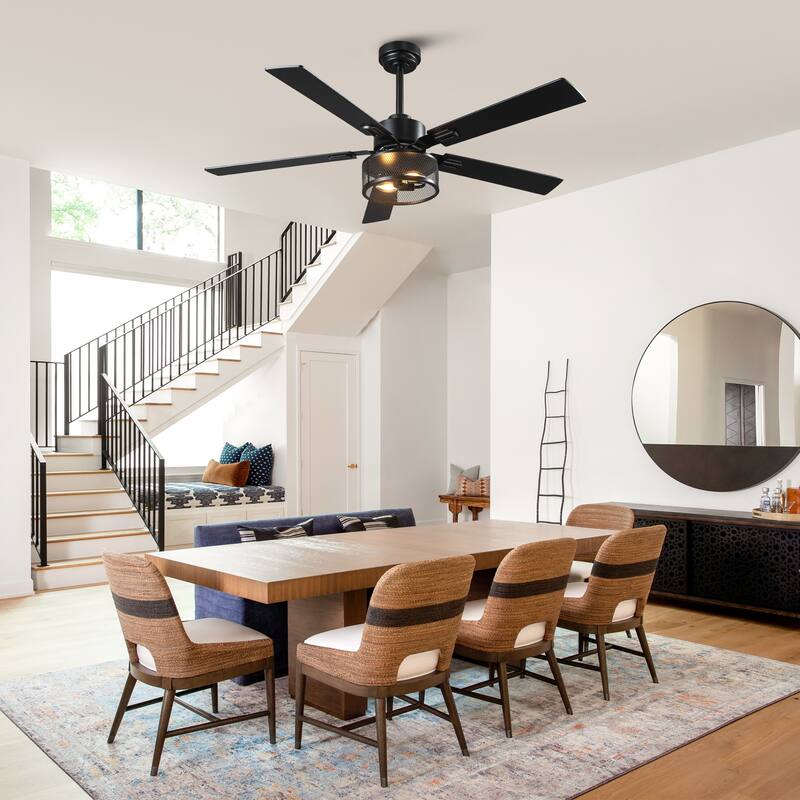 Vaczon 60" Black Reversible Wood 5-Blade Smart Ceiling Fan with Light and Remote, App Control
