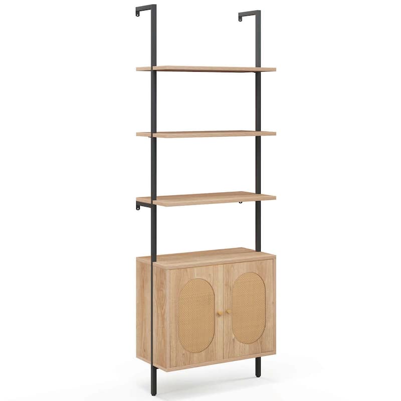 6-Tier Tall Bookshelf 6-Tier Wall Mounted Ladder Shelf with Cabinet - 1 PCS