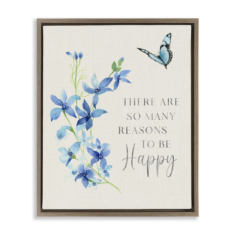 Stupell Reasons To Be Happy Floral Framed Floater Canvas Wall Art Design By Janet Tava - 17 x 21 - Brown