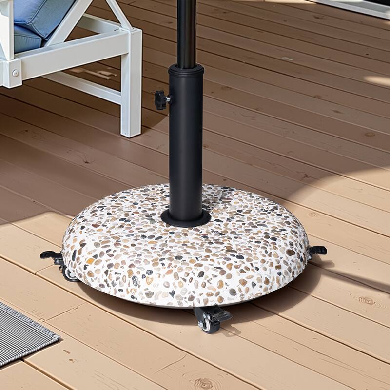 45LBS Patio Umbrella Stand Concrete-cobble Finish Swivel Wheels Adjustable Knob