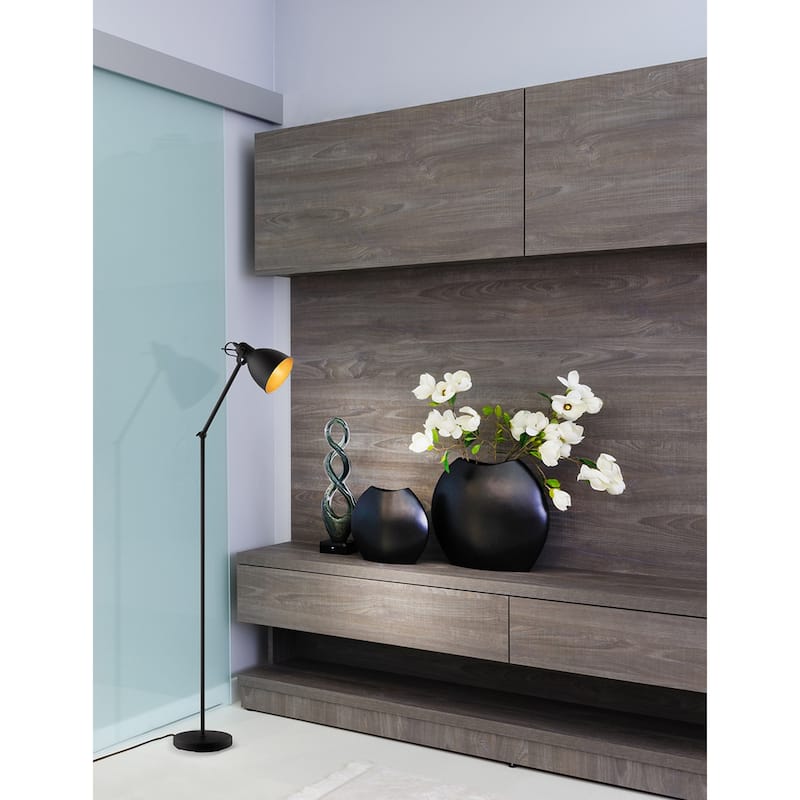 Eglo Priddy 2 Black 1-Light Floor Lamp with Black Exterior, Gold Interior - Black