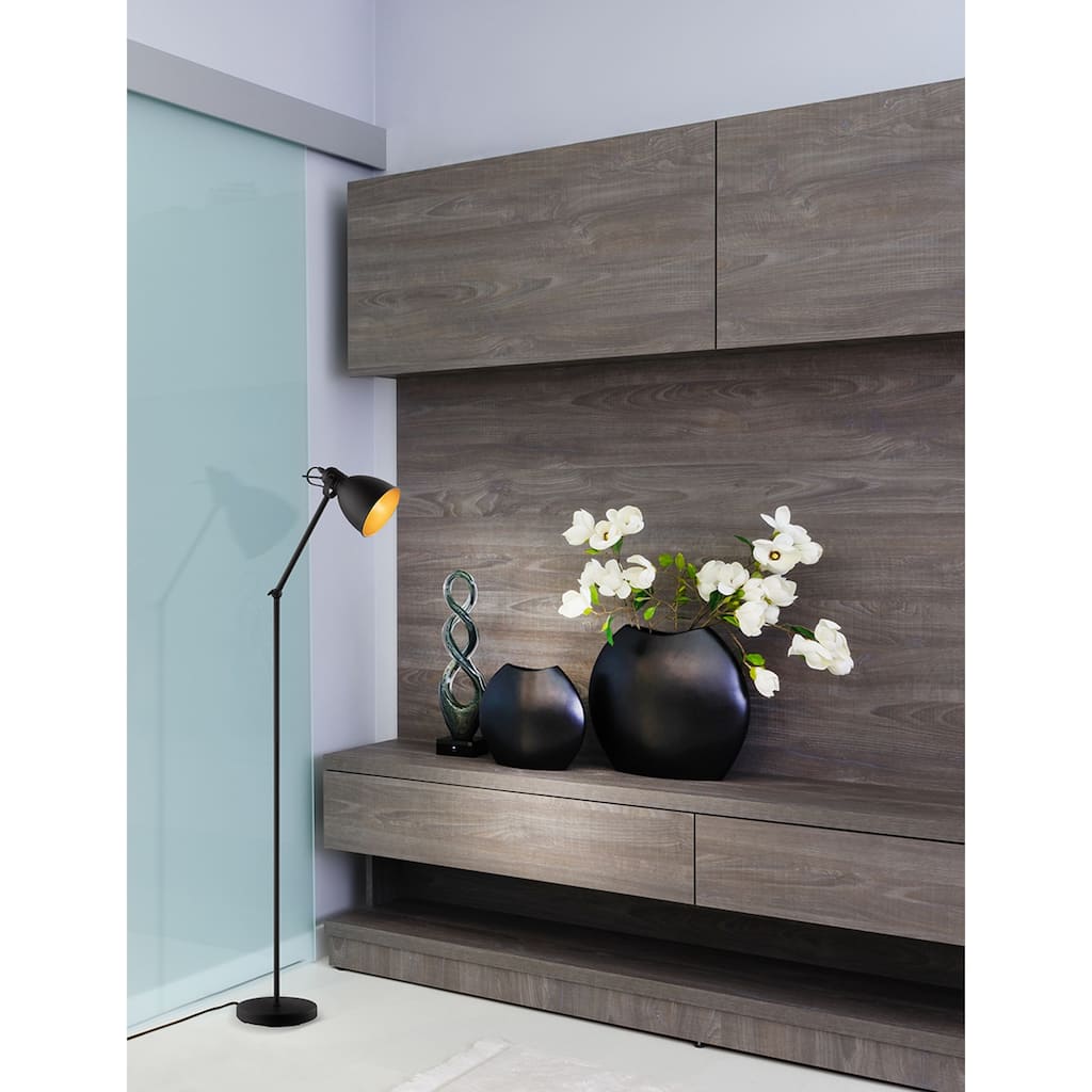 Eglo Priddy 2 Black 1-Light Floor Lamp with Black Exterior, Gold Interior