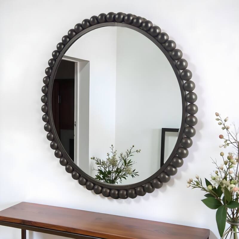 HomeRoots 43" Black Abstract Metal Framed Accent Mirror - Black
