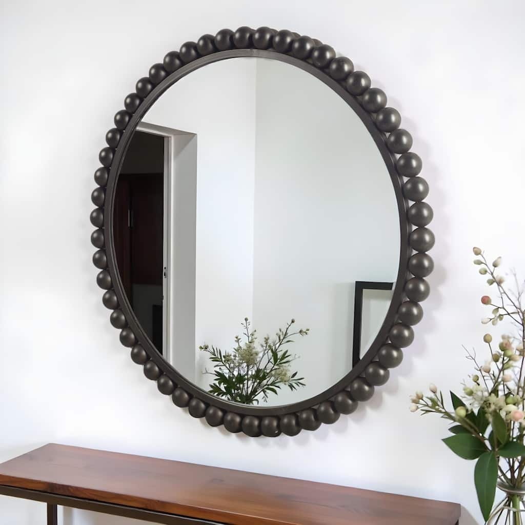 HomeRoots 43" Black Abstract Metal Framed Accent Mirror