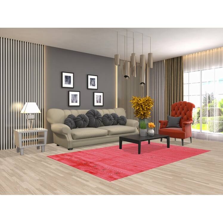 Pink Gabbeh Indian Area Rug Hand-Knotted Wool Carpet - 4'11" x 7'9"