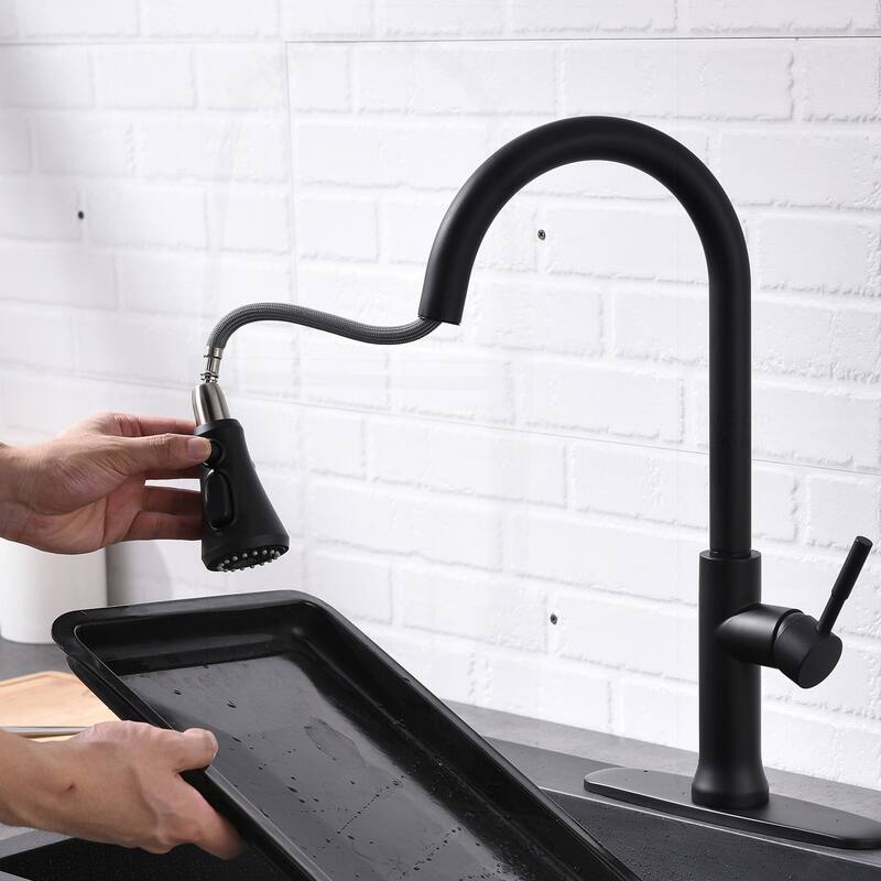 Innovative Touch-On Kitchen Faucet with Pull Down Sprayer - Black