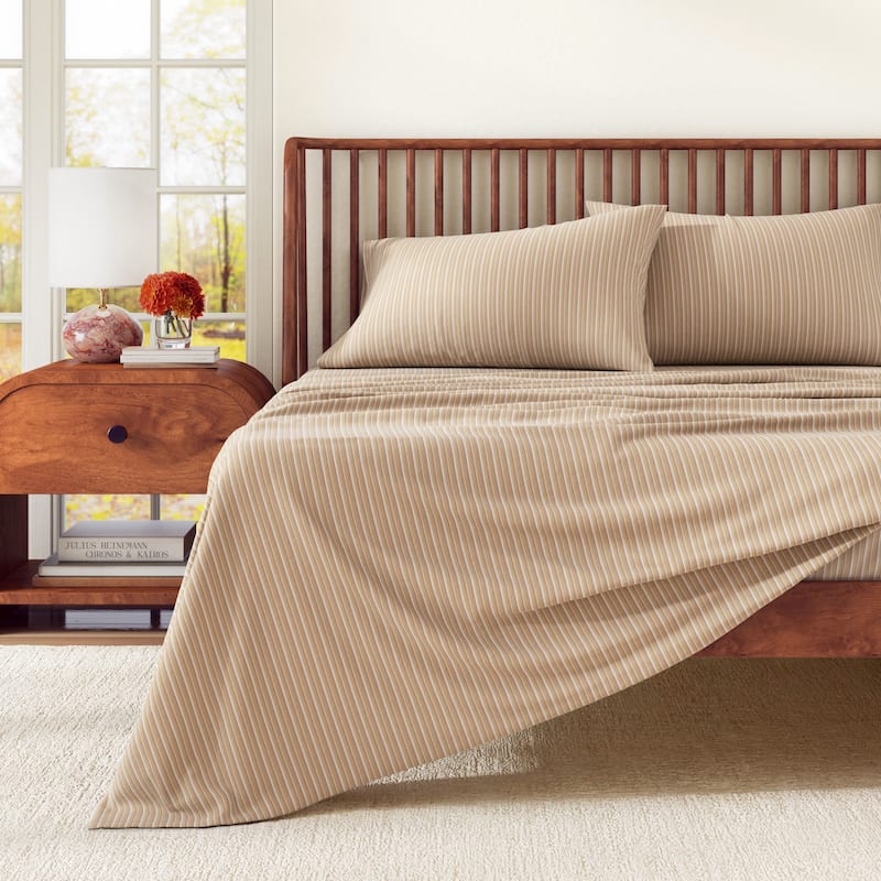 Linery & Co. Ultra-Soft Turkish Cotton Plaid Flannel Sheet Set - Full - Tonal Stripe