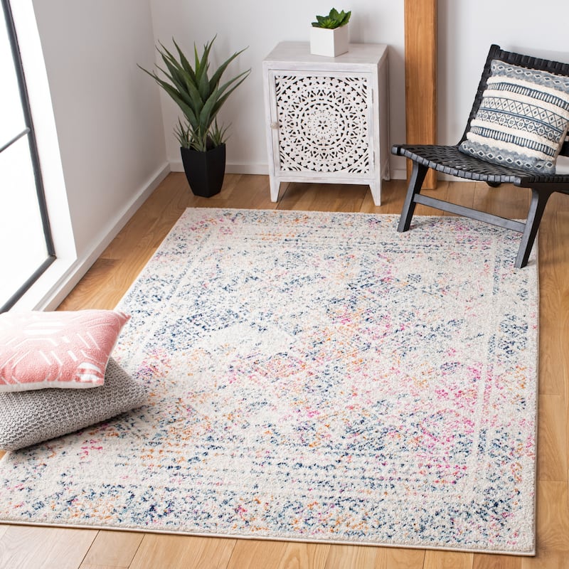 SAFAVIEH Tulum Yolonda Rustic Moroccan Boho Rug - 5' Square - Ivory/Dark Blue - Square