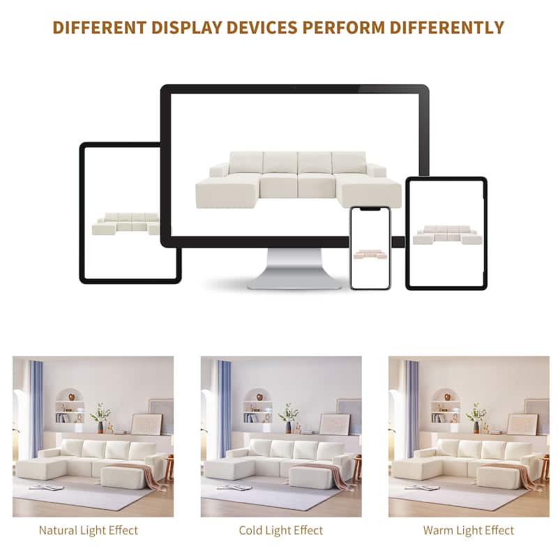 Modular U-Shaped Sectional Sofa with 2 Ottomans, Chenille Cloud Floor Couch, Fully Compressed Upholstered Sofa
