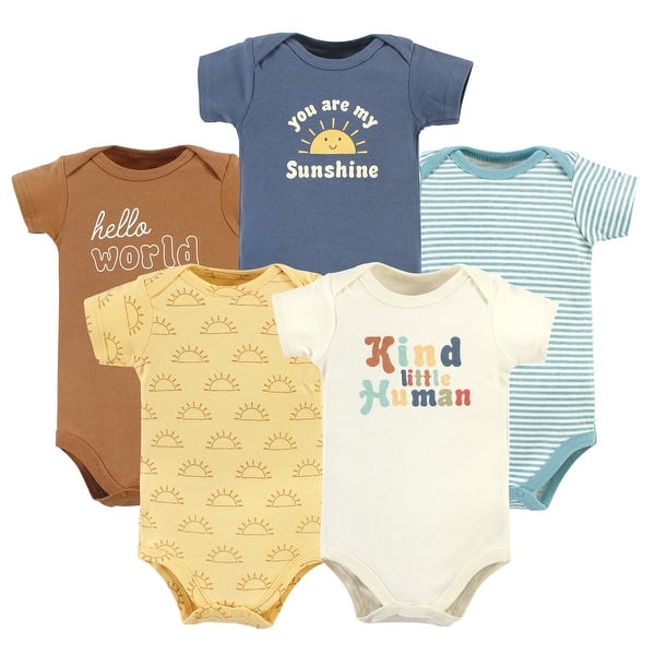 slide 1 of 1, Hudson Baby Cotton Bodysuits, Kind Human 5 Pack 0-3 Months - Kind Human 5 Pack