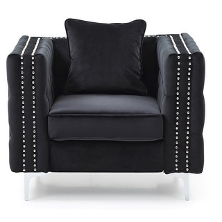 Jeweled Button Tufted Accent Chair with Pillow - 40" - Black and Silver