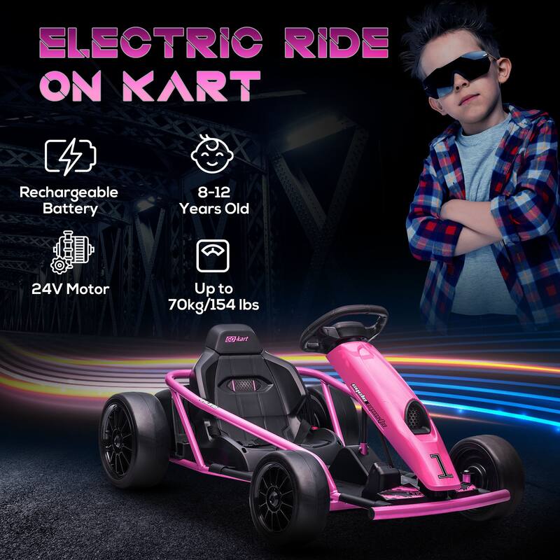 High-Speed 24V Drifting Go Kart with Slow Start, Music, and Safety Belt for Kids