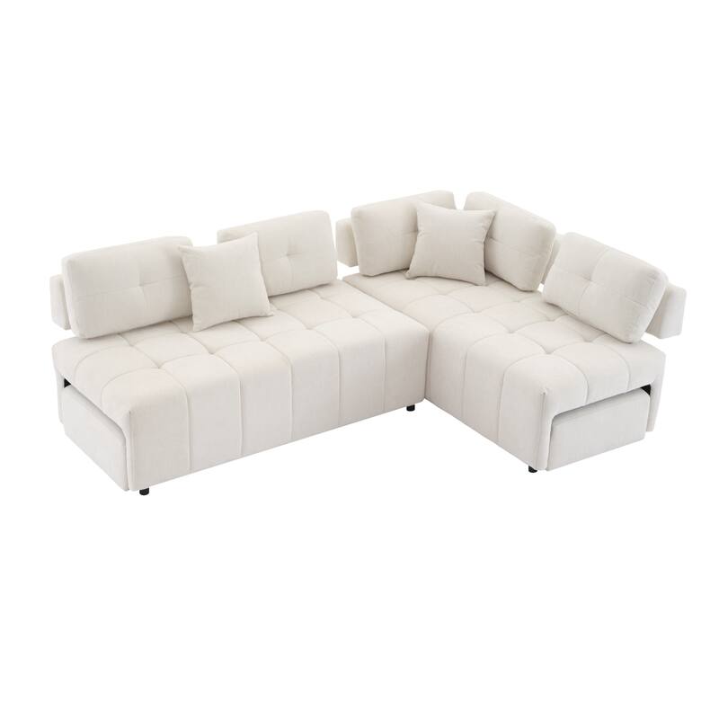 91.73" L-Shaped 4-Seater Sofa with Hidden Stools