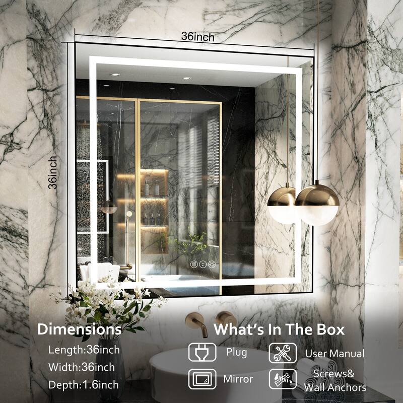QuivaraView Aluminum front light and backlit LED lighted Framed Tempered Glass Bathroom Vanity Wall Mounted Mirror