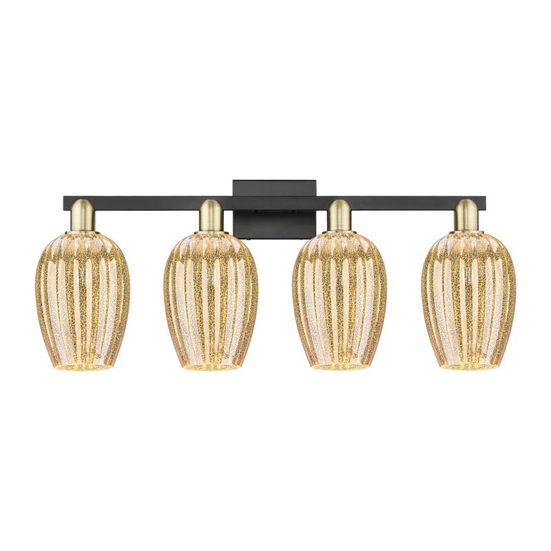 Innovations Lighting Downtown Urban - Preston - 4 Light 36" Flute Shade Bath Vanity Light - Mercury/Black Antique Brass