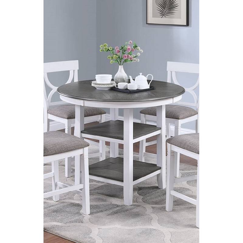 Counter Height Dining Table w Storage Shelve 4x Chairs Padded Seat Unique Design Back 5pc Dining Set White Color