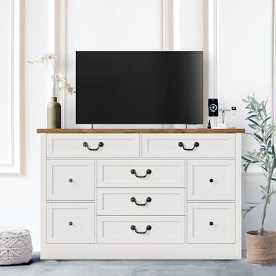 9 Drawer Dresser with Charging Station,54" Wide Wood Dresser with Metal Handle