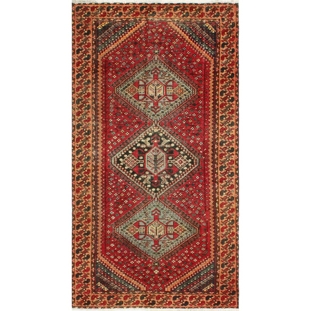 Fine Vintage Distressed Safaa Red/Brown Runner - 4'10" x 9'9"