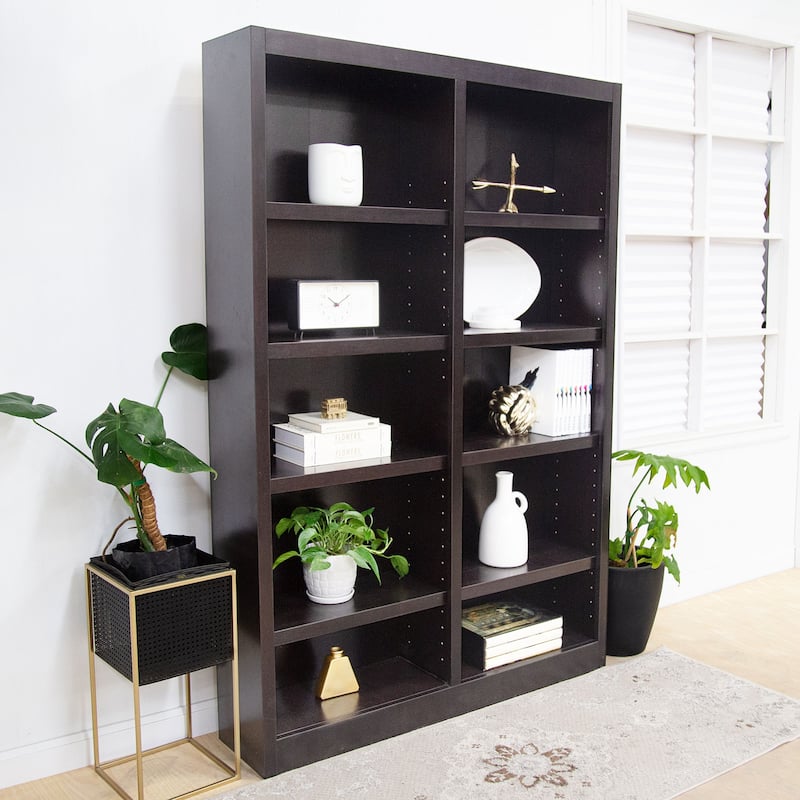 Concepts in Wood Double Wide Wood Bookcase, 10 Shelf, 72 inch Tall