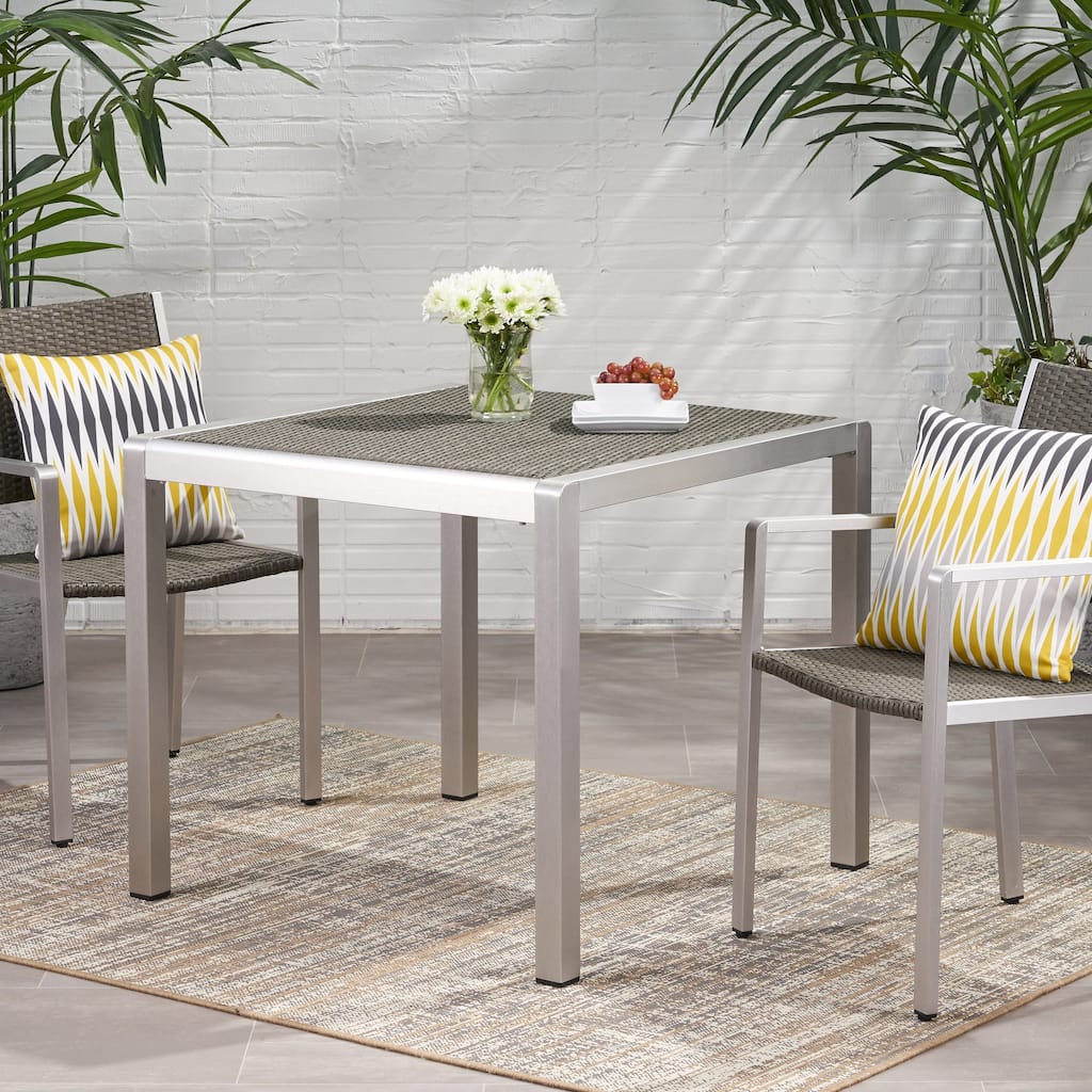 Outdoor Dining Table - Anodized Aluminum - Wicker Table Top - Square
