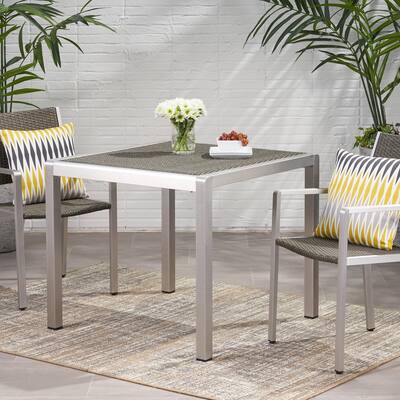 Outdoor Dining table - Anodized Aluminum - Wicker table Top - Square - Silver and Gray - 35"