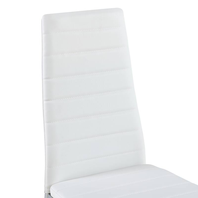 Modern Dining Chair Set, PU Leather Dining Chair with Silver Legs, for Dining Rooms, White, 4-Piece Set