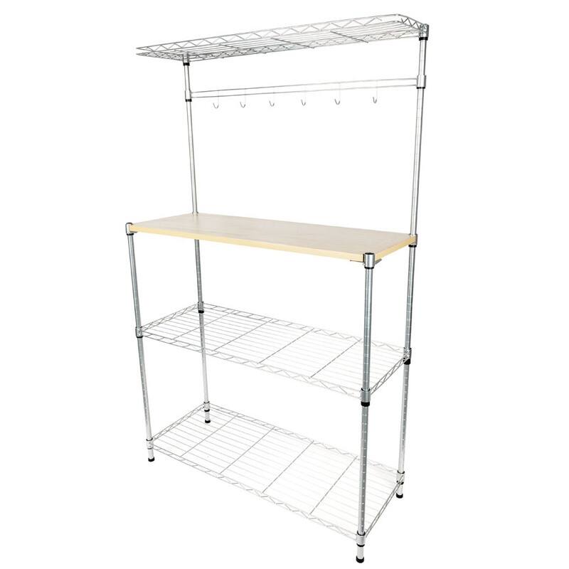 Baker's Rack Microwave Oven Rack Shelving Storage with Wood Cutting Board