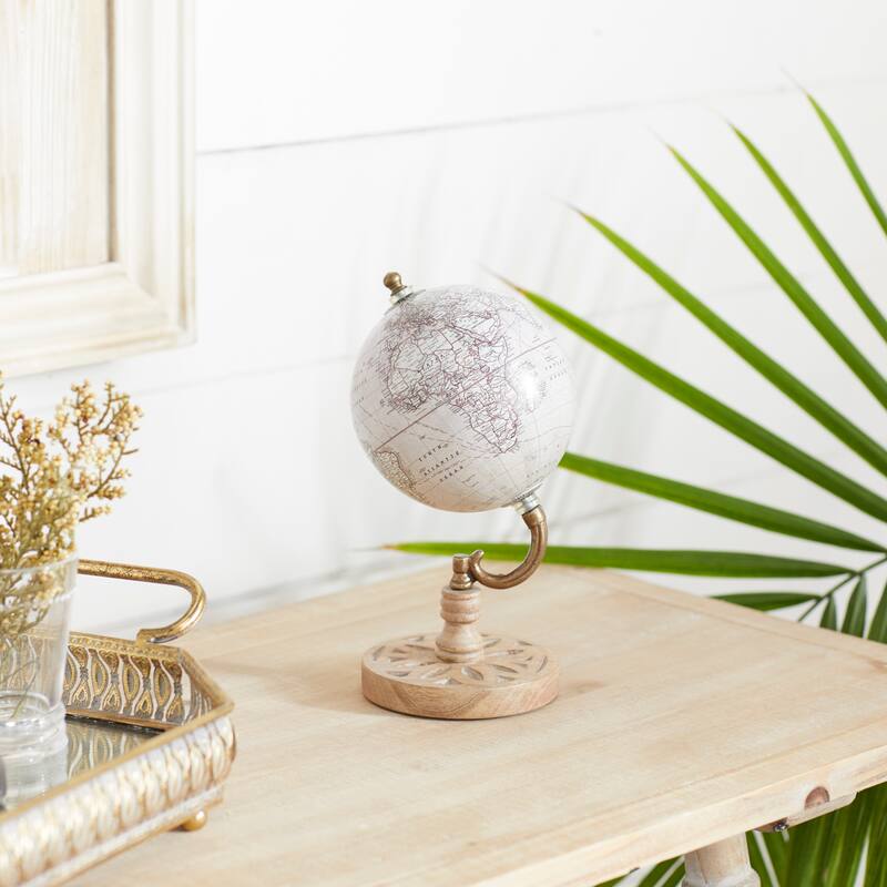Wood Globe - Beige - Roche River Decor - 5"W x 5"L x 9"H