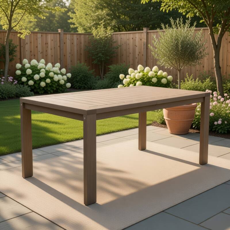 Neji 70 Inch Dining Table, Burnt Brown Eucalyptus Wood Frame, Plank Top