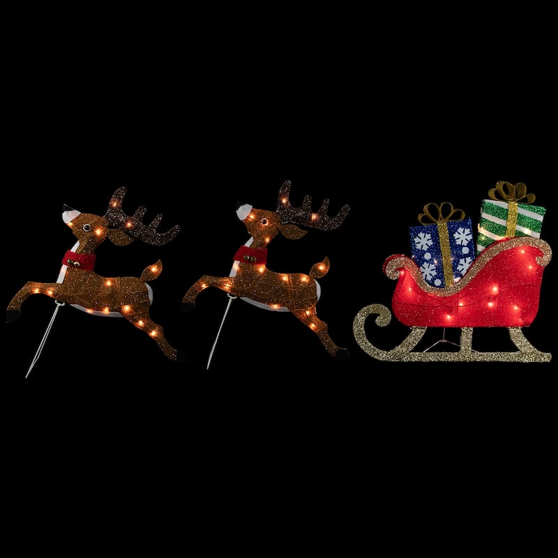 Set of 3 Lighted Reindeer Sleigh Outdoor Christmas Decoration 25.25" - Brown