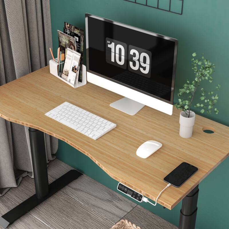 FLEXISPOT Electric Height Adjustable Standing Desk 3-Stage Dual Motor With Curved Bamboo Desktop