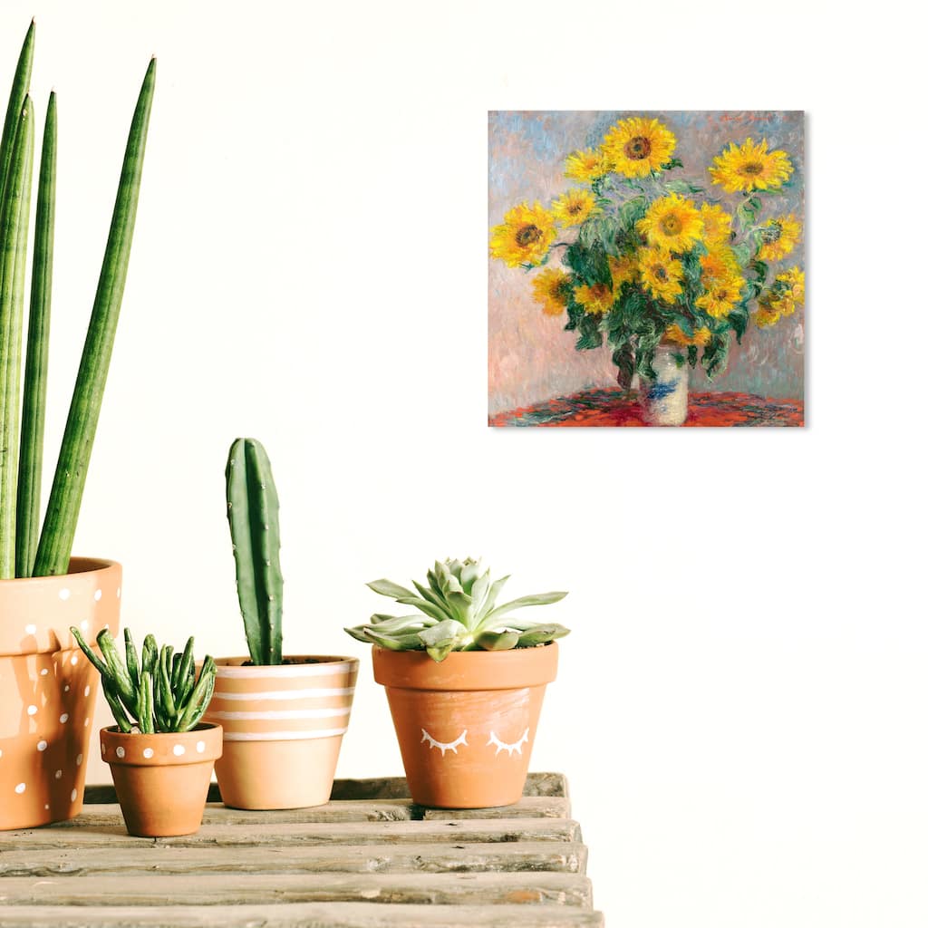 Wynwood Studio Prints Floral and Botanical Monet - Bouquet of Sunflowers Yellow and Traditional Wall Art Canvas Print