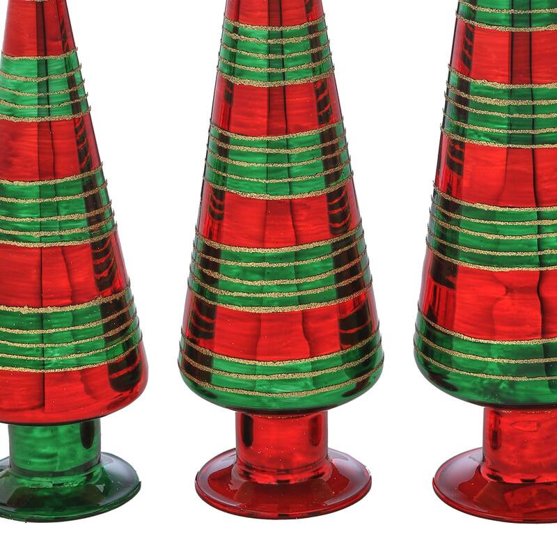 12-18" Glass Stripe Tree Set of 3