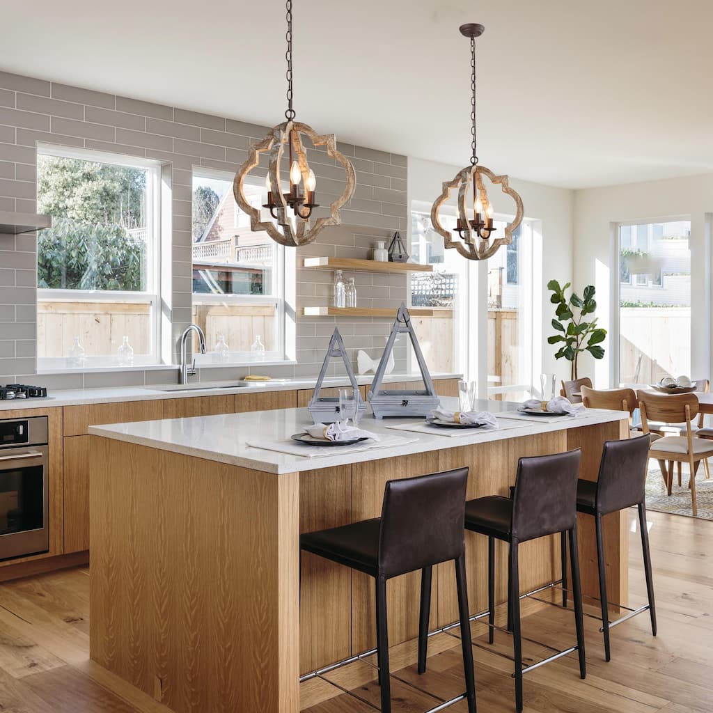 Modern Farmhouse 3-Light Wood Lantern Chandelier for Dining Room