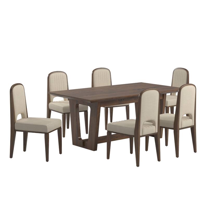 Harstad 72" Wood Finish Rectangular Dining Set with Upholstered Chairs by iNSPIRE Q Modern - Walnut