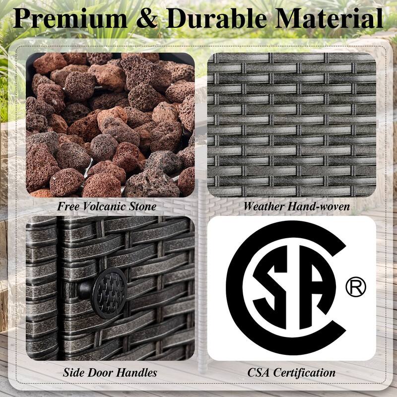 Outdoor Grey Wicker Fire Pit Table with 4 Swivel Chairs
