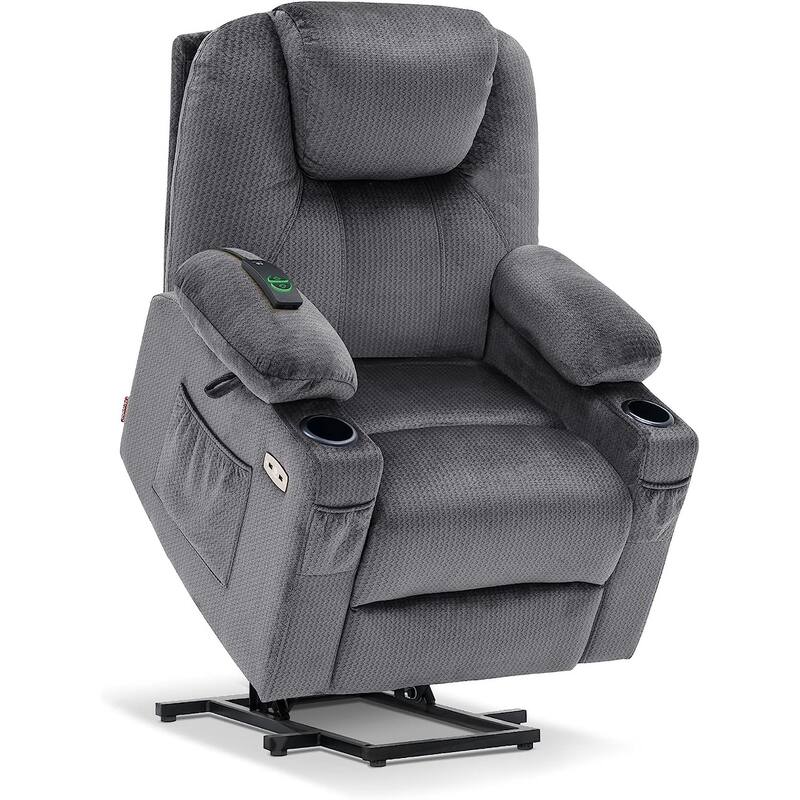 MCombo Small Power Lift Recliner Chair Sofa with Massage and Heat, 3 Positions and USB Ports Extended Footrest, Fabric 7141 - Trout