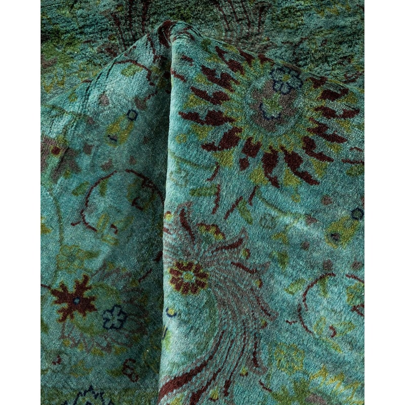 Overton Hand Knotted Wool Vintage Inspired Modern Contemporary Overdyed Blue Round Area Rug - 4' 1" x 4' 1"