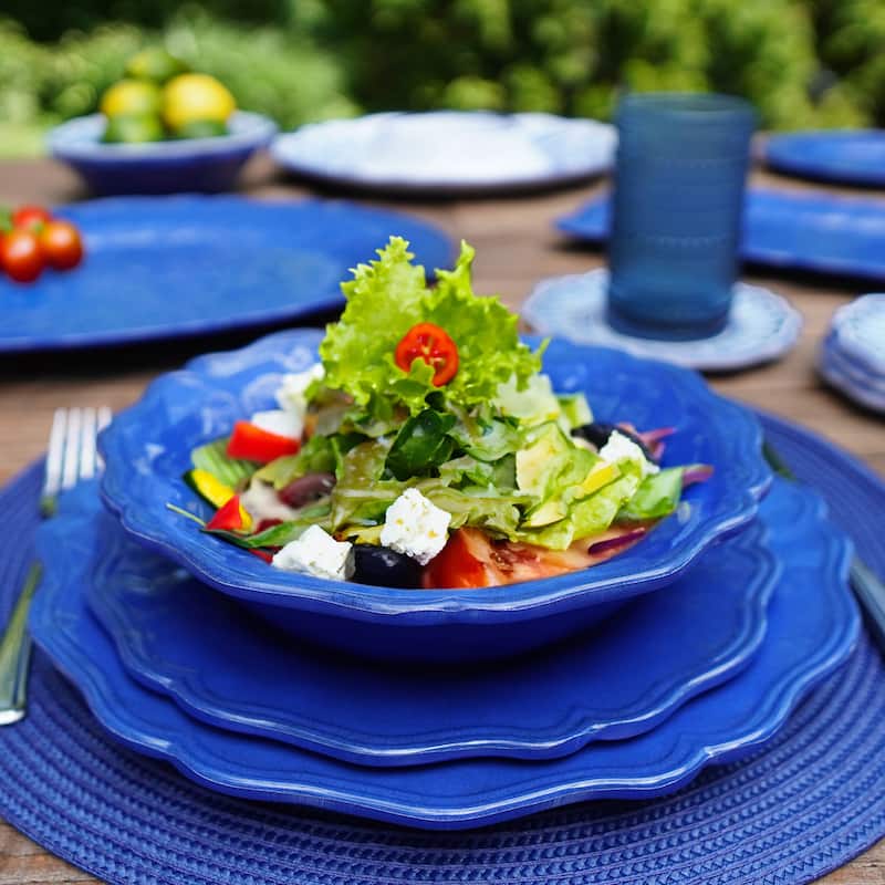 Certified International Blue Indigo Crackle Melamine 11" Dinner Plates, Set of 4 - 11" Diameter x 1"