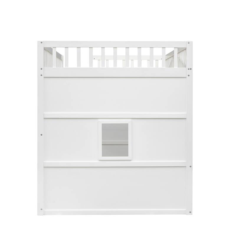 Full Size White and Gray Loft Bed with Ladder and Solid Pine Frame