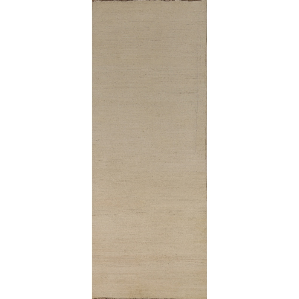 Modern Gabbeh Runner Rug Hand-Knotted Solid Wool Carpet - 2'9"x 9'7"