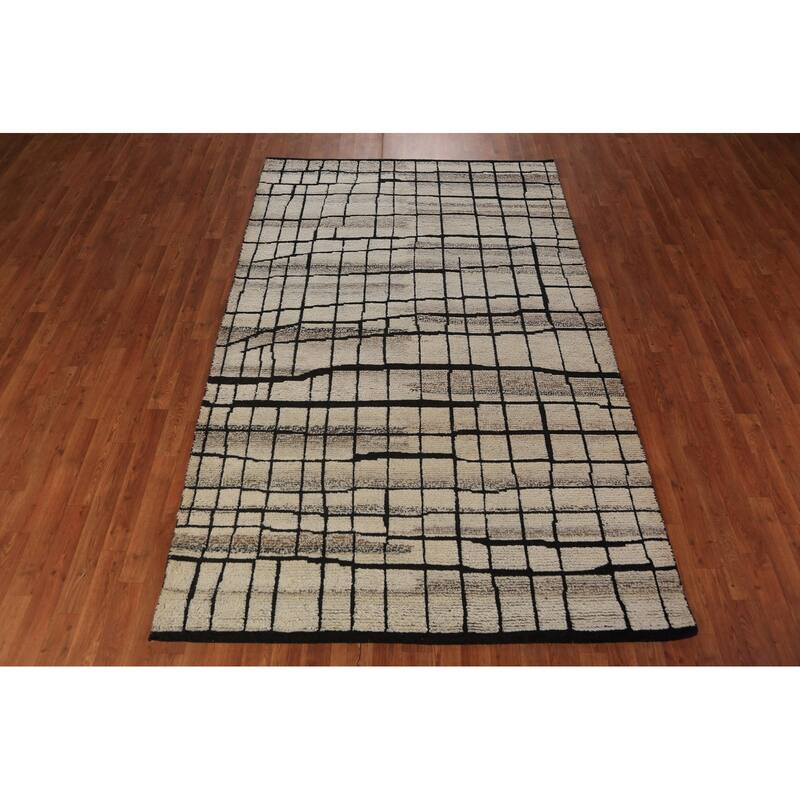 All-Over Moroccan Modern Area Rug Handmade Wool Carpet - 5'3" x 8'3"