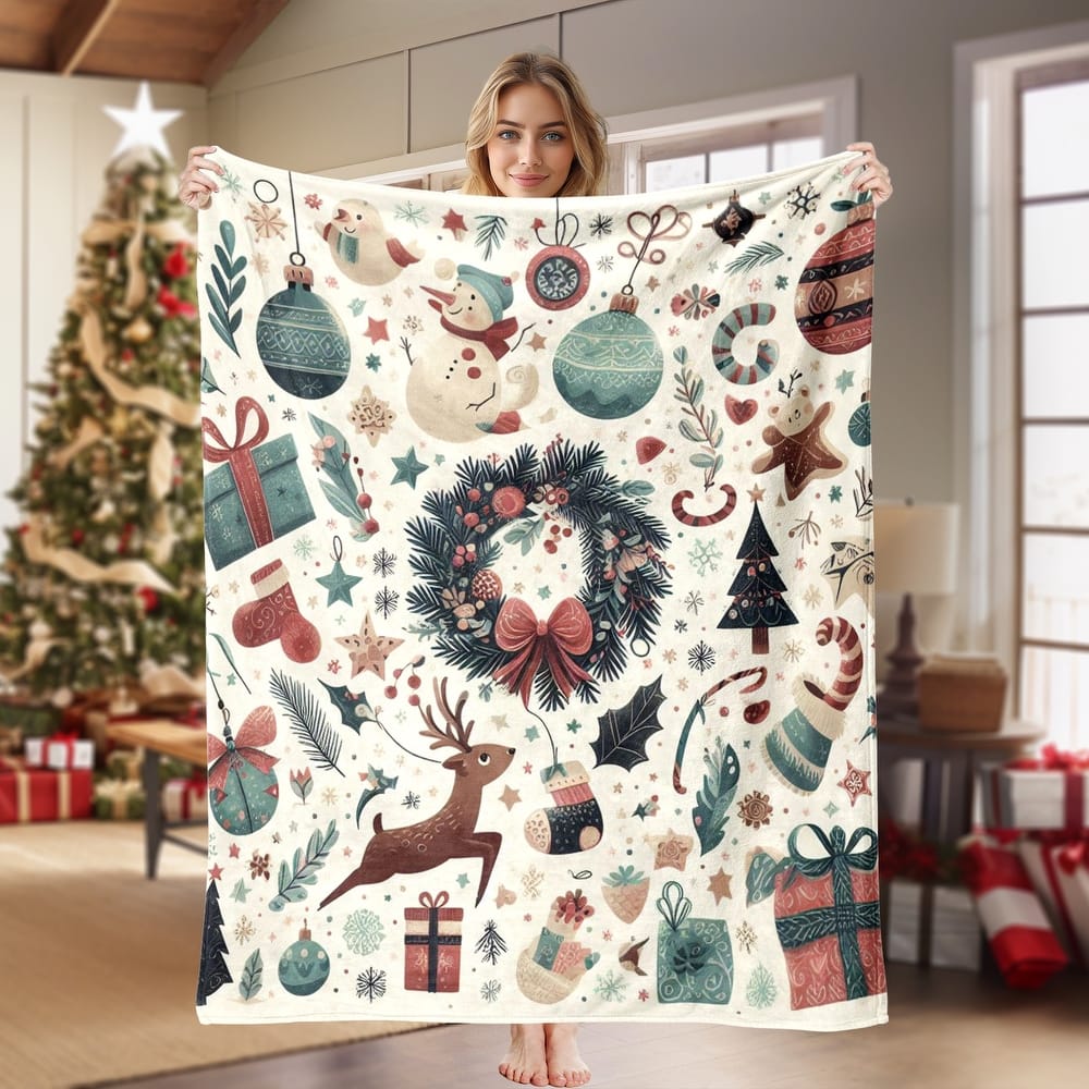 Christmas Throw Blanket Holiday Xmas Gift Fleece Blanket