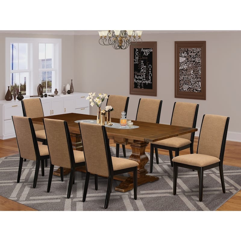 Victorian Dinette Set - 9 Piece Dining Room Set with Chairs - Antique Walnut & Black Finish Table
