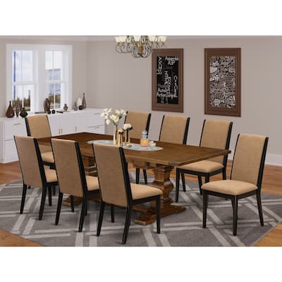 Victorian Dinette Set - 9 Piece Dining Room Set with Chairs - Antique Walnut & Black Finish Table