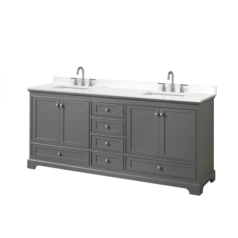 Wyndham Collection WCS202080D-QTZ-US3MXX Deborah 80" Free Standing - Dark Gray / White Quartz Top / Polished Chrome